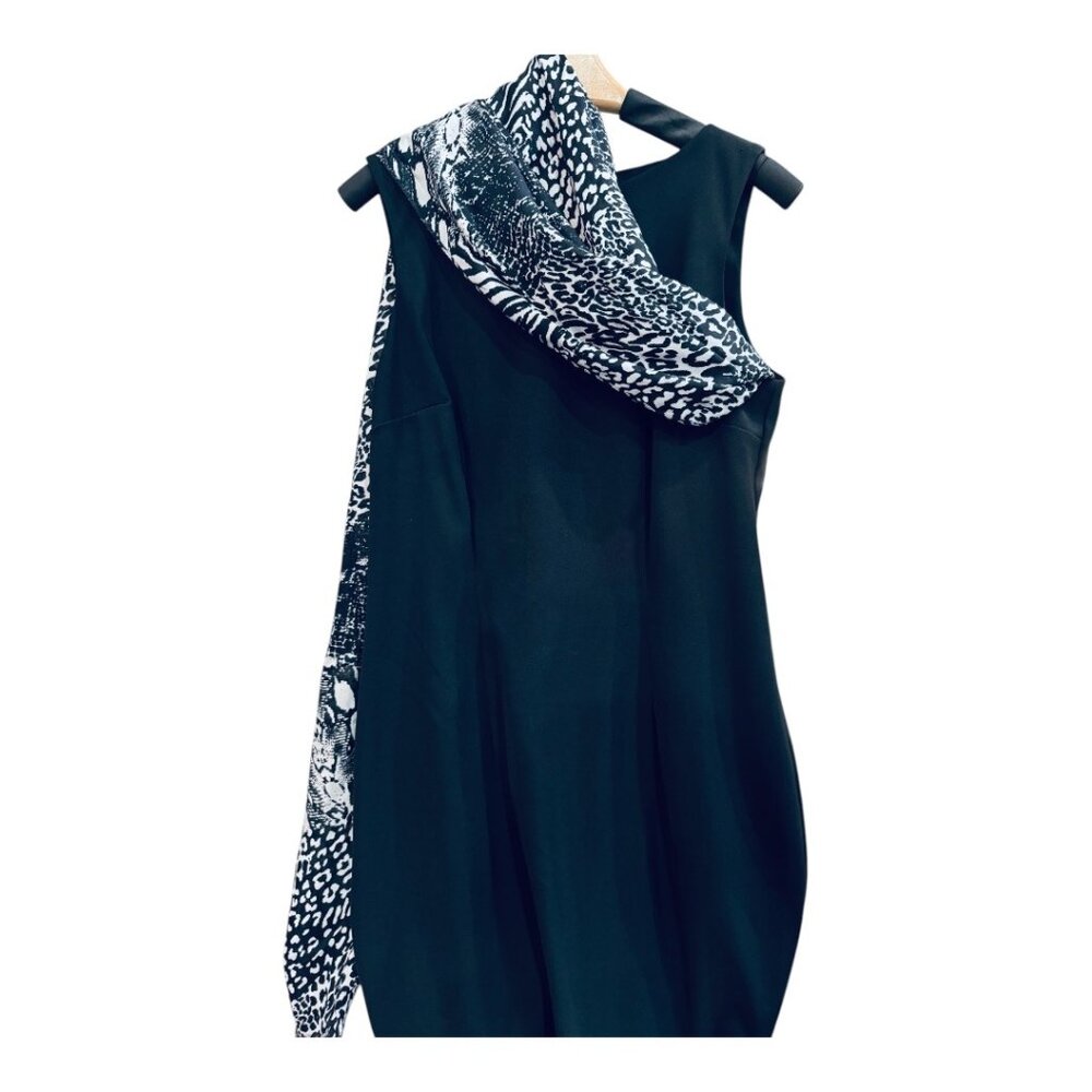 AGB Womens Sleeveless Black Knee Length Dress, Size 12 (Bonus Scarf Added)